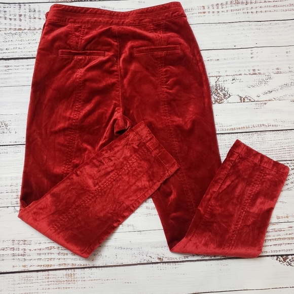 Anthropologie The Essential Slim Red High Waist Velvet pants Trousers  Size 2 - Picture 11 of 14